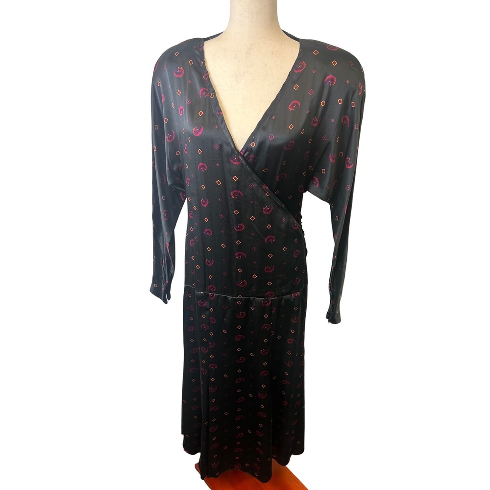Vintage Norma Walters Midi Dress Women's‎ Size 12 Black Geometric 100% Silk